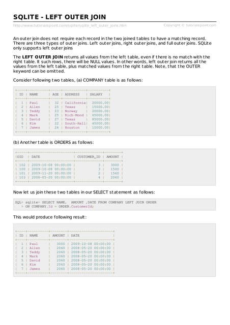 Sqlite left outer_joins