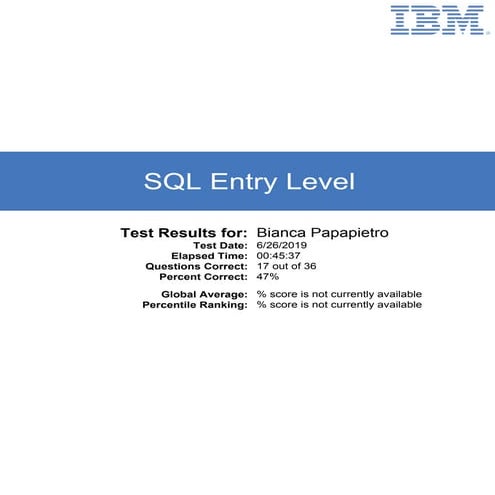 SQL Entry Level Test Results | PDF