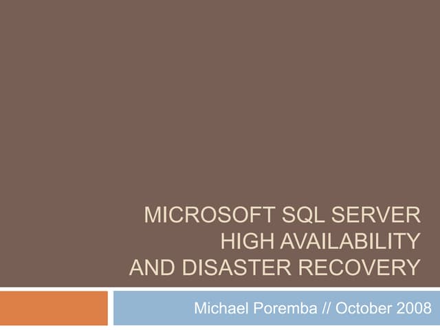SQL Server High Availability and Disaster Recovery