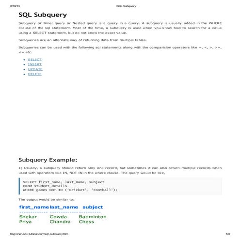 Sql subquery | PDF