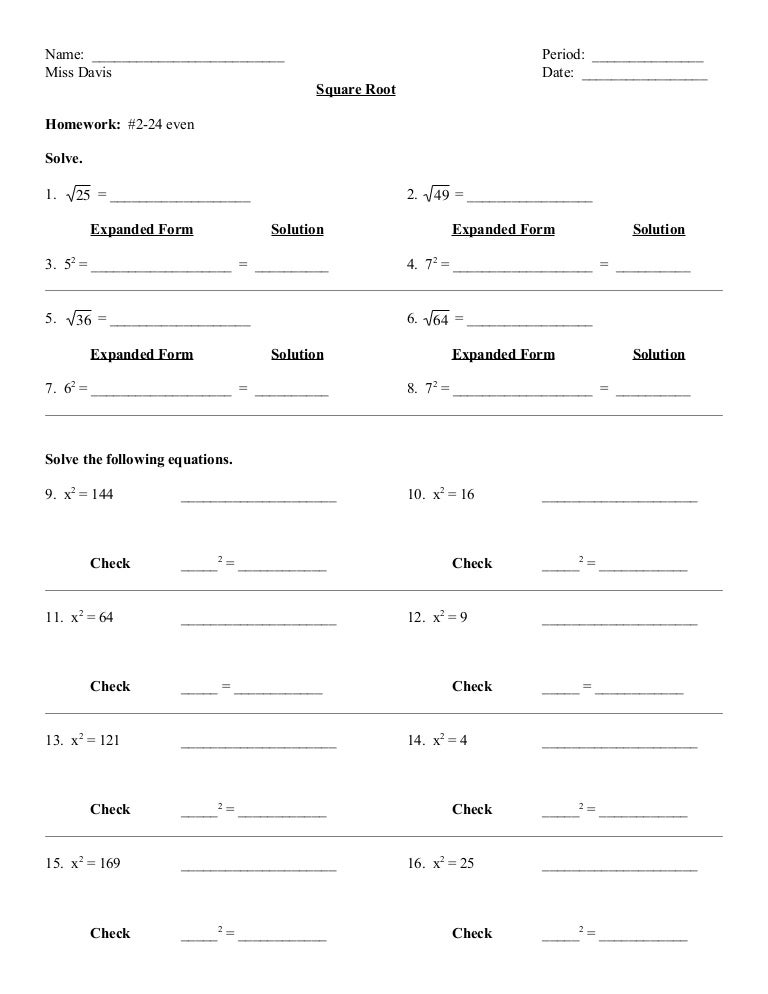 Square Root Equations Practice