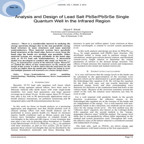 Analysis and Design of Lead Salt PbSe/PbSrSe Single Quantum Well In the Infra...