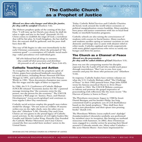 The Catholic Church as a Prophet of Justice