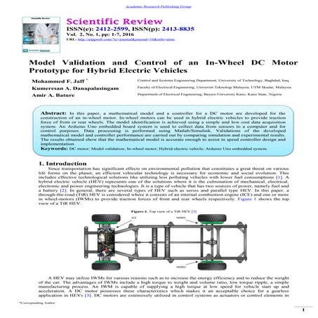 Model Validation and Control of an In-Wheel DC Motor  Prototype for Hybrid El...