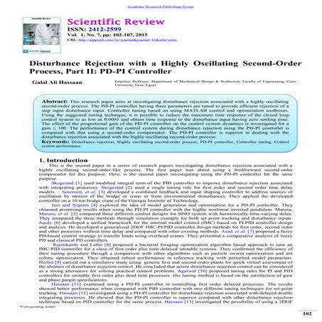 Disturbance Rejection with a Highly Oscillating Second-Order  Process, Part I...