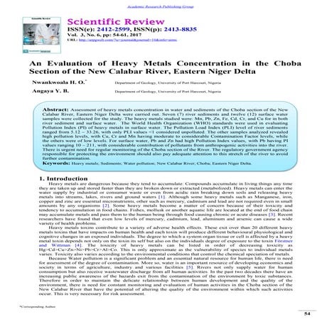 An Evaluation of Heavy Metals Concentration in the Choba  Section of the New ...