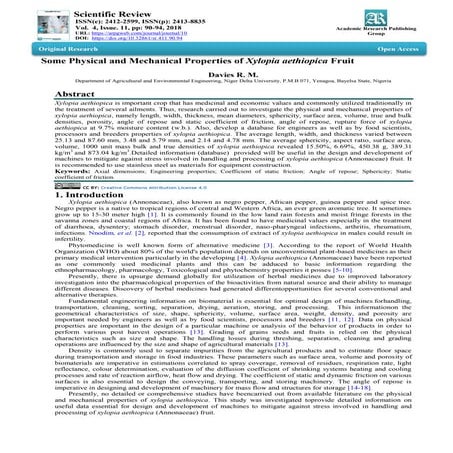 Some Physical and Mechanical Properties of Xylopia aethiopica Fruit