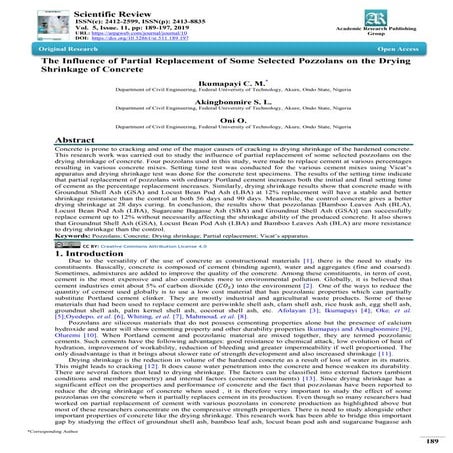 The Influence of Partial Replacement of Some Selected Pozzolans on the Drying...