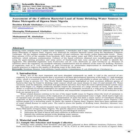 Assessment of the Coliform Bacterial Load of Some Drinking Water Sources in Dutse Metropolis of Jigawa State Nigeria