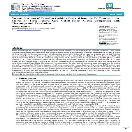 Volume Fractions of Tantalum Carbides Deduced from the Ta Contents in the Matrix of Three 1250°C–Aged Cobalt–Based Alloys; Comparison with Thermodynamic Calculations