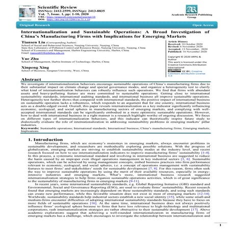 Internationalization and Sustainable Operations: A Broad Investigation of China’s Manufacturing Firms with Implications for Emerging Markets