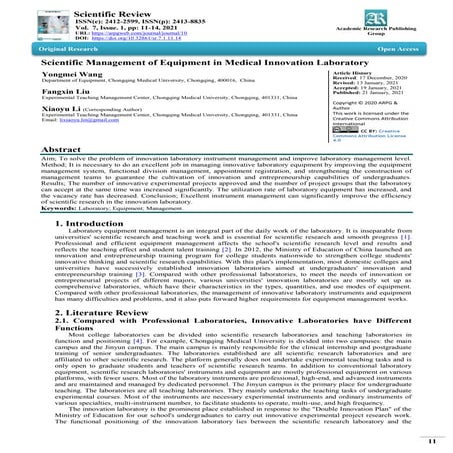Scientific Management of Equipment in Medical Innovation Laboratory