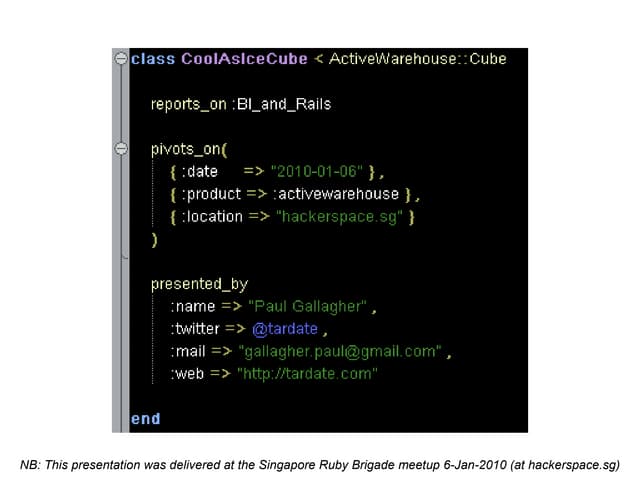 ActiveWarehouse/ETL - BI & DW for Ruby/Rails