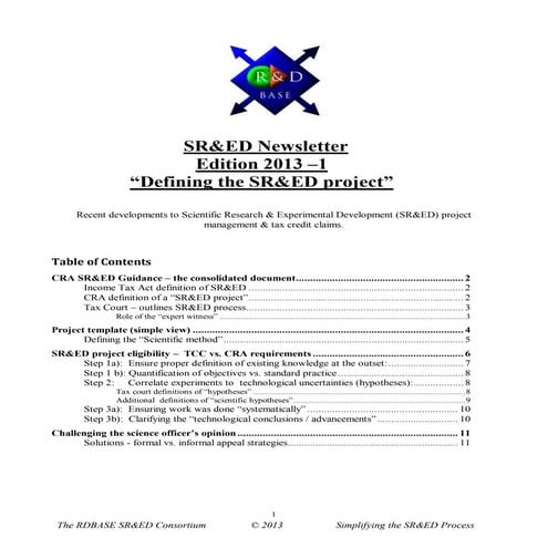 SR&ED newsletter 2013-1: Defining the SR&ED Project | PDF