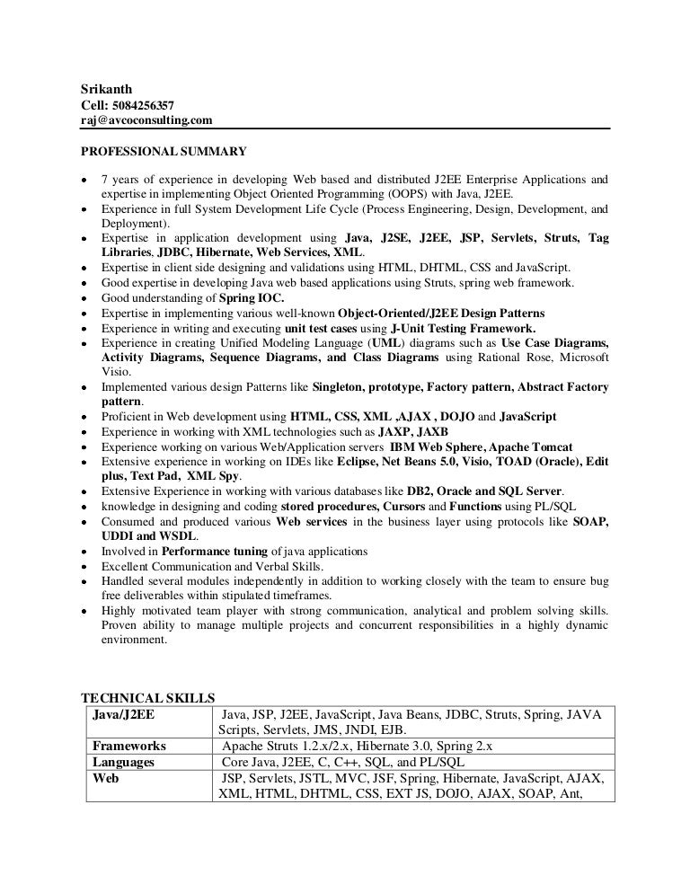 j2ee jsp resume