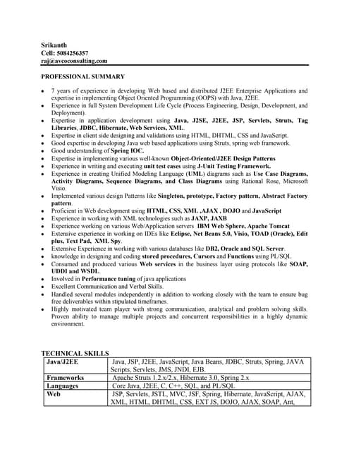resume of java developer
