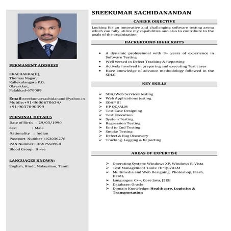 Sreekumar software tester resume | PDF