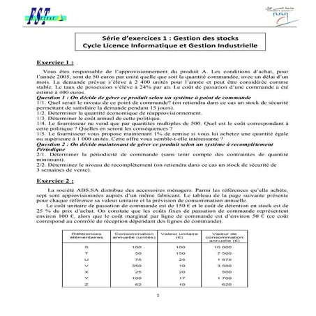exercices gestion de stock 