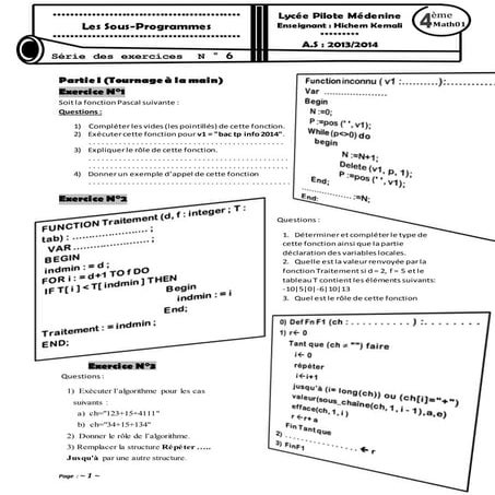 Série sous programmes (bac scientifique)