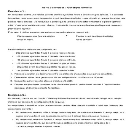 Série d'exercices: génétique formelle - 4 Sc.Exp