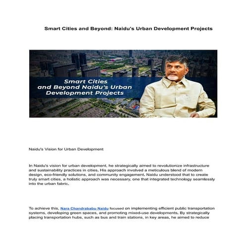 Smart Cities and Beyond: Naidu's Urban Development Projects | PDF