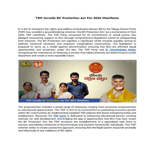 TDP Unveils BC Protection Act For 2024 Manifesto