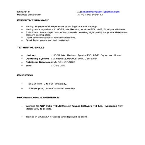 Srikanth hadoop 3.6yrs_hyd