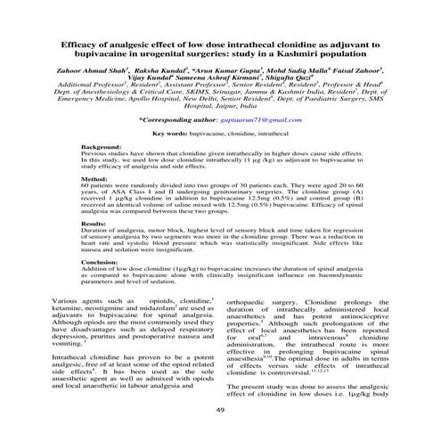 Low dose Intrathecal clonidine as adjuvant to bupivacaine in urogenital surgeries