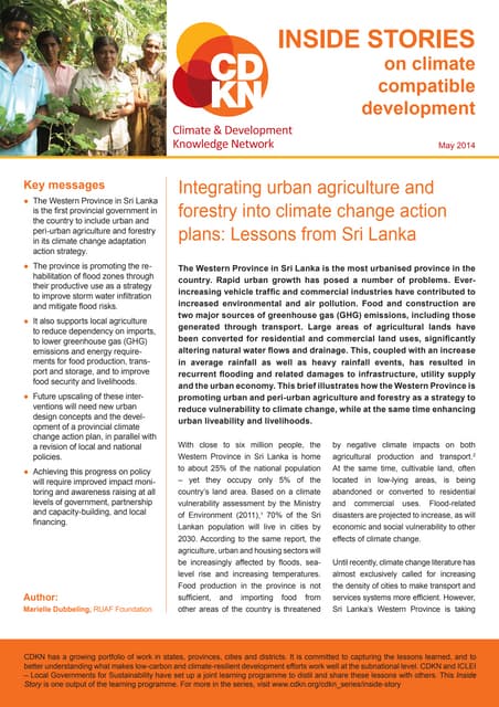 Integrating urban agriculture and forestry into climate change action plans – Lessons from Sri Lanka