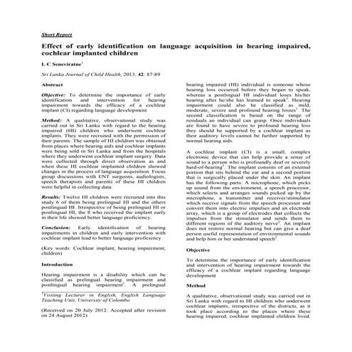 Effect of early identification on language acquisit ion in hearing impaired, ...