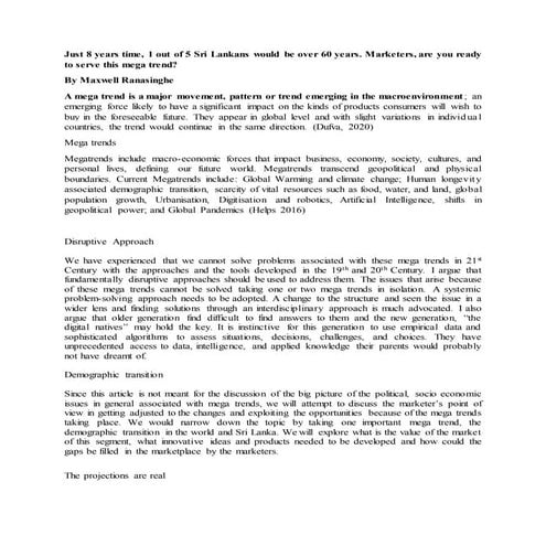 Sri lankas aging population and readiness of marketers to serve this segment