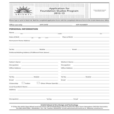 Srishti application-foundation-2012 | PDF