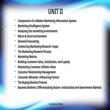 marketing management unit 2 for mba students