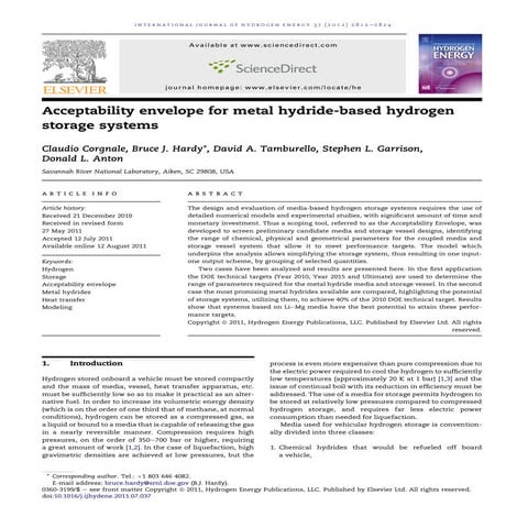 SRNL Acceptability Envelope metal hydrides