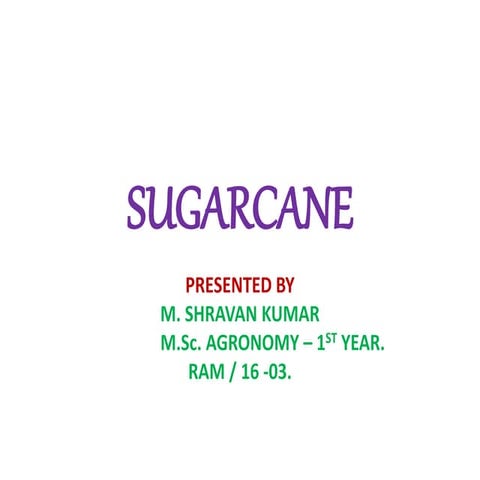 SUGARCANE WATER ,WEED ,NUTRIENT MANAGEMENT SHRAVAN REDDY