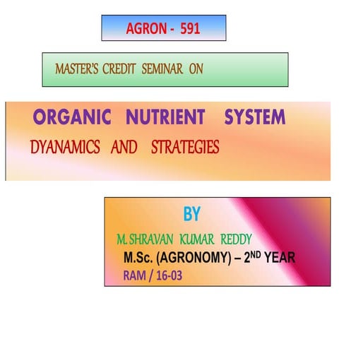 ORGANIC NUTRIENT SYSTEM DYNAMICS AND STRATEGIES
