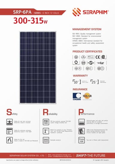 Seraphim 315w 72 Cell