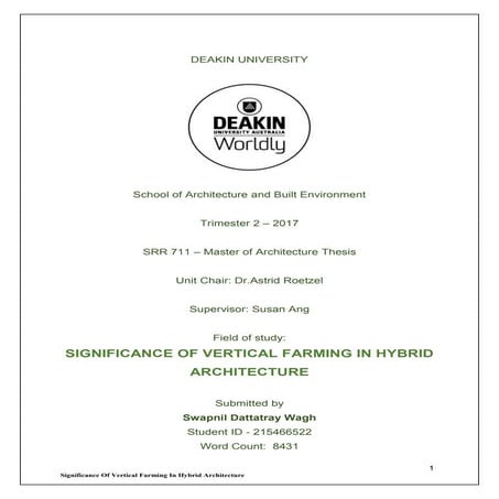 Thesis- SIGNIFICANCE OF VERTICAL FARMING IN HYBRID ARCHITECTURE