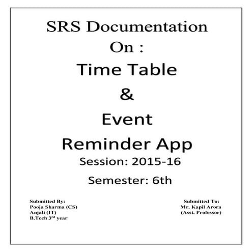 Time Table Reminder Andorid App SRS