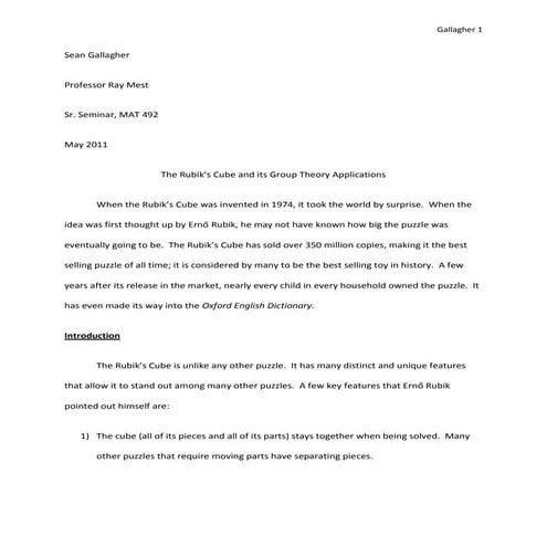 Sean Gallagher - Sr. Seminar Paper 40 Pages
