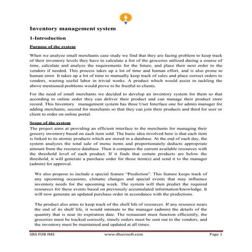 Srs for ims dhavisoft