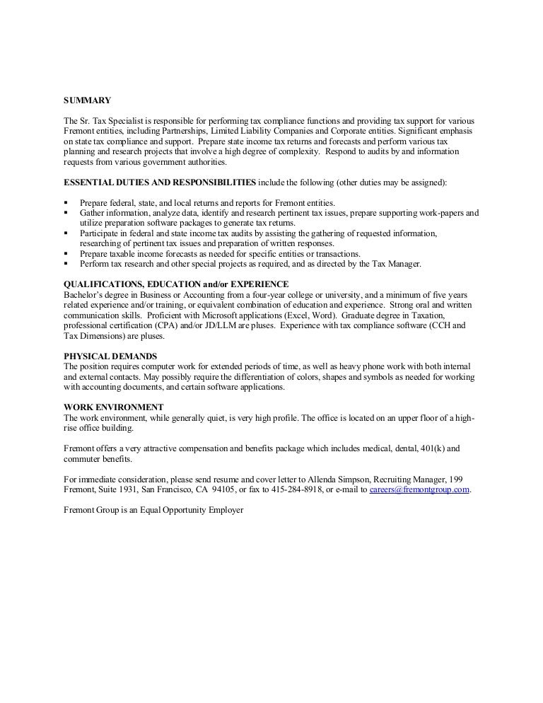 sr tax specialist tax specialist resume