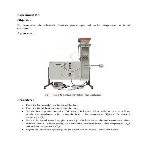 To demonstrate the relationship between power input and surface temperature  in forced convection. | PDF