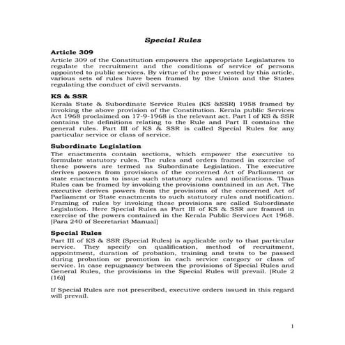 Kerala State & Subordinate Service Rules-1958 | PDF
