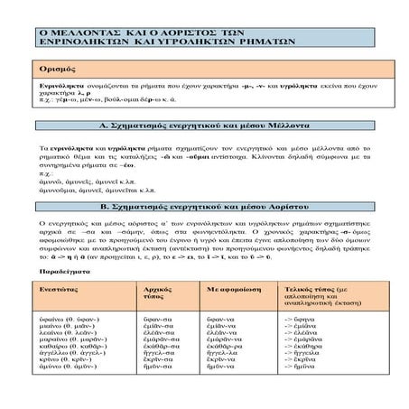 ενρινοληκτα υγροληκτα ρηματα   σχηματισμός χρόνων