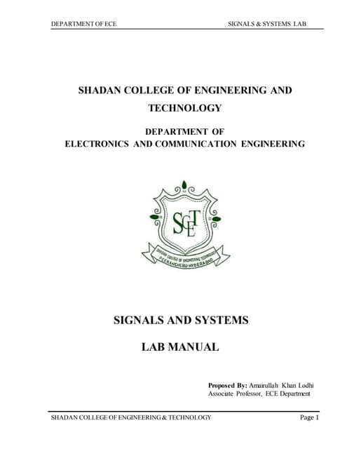 Signals And Systems Lab Manual, R18 Batch