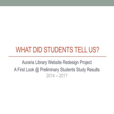 Auraria Library Website Redesign Project Needs Assessment: What Did Students ...