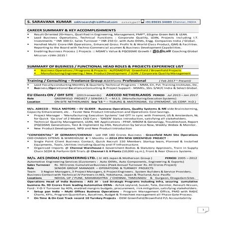 S Saravana Kumar Resume 2020 INDIA