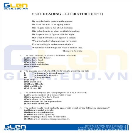 Ssat reading literature (part 1) | PDF