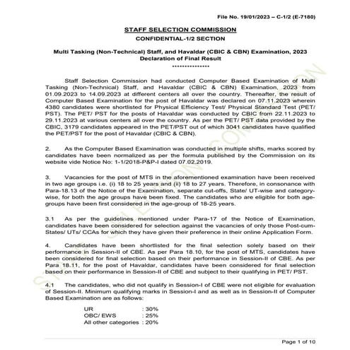 SSC had released the SSC MTS cut off 2022-23 along with the final result on 18th October 2023.